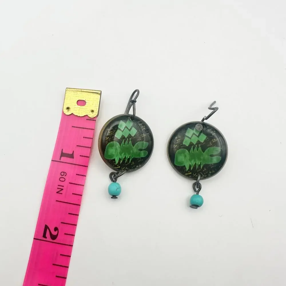 Artisan Jewelry Set Black Green Boho Jewelry Adjustable Ring Earring Lot of 2